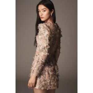 Helsi Gold Watercolor Irina Long-Sleeve High Neck Embellished Mini Dress sz XS